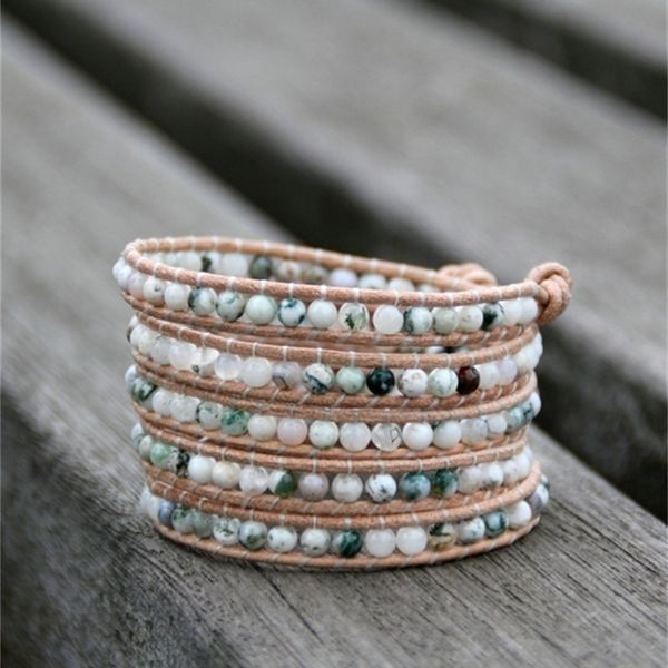 

bohemia bracelets trendy tree onyx natural leather wrap fashion women string cord weaving bracelet dropshipping y200730, Black