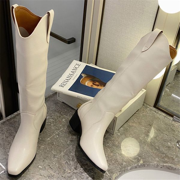 

2021 luxury women block long riding designer beige heels winter thigh high cowboy boots 0clo, Black