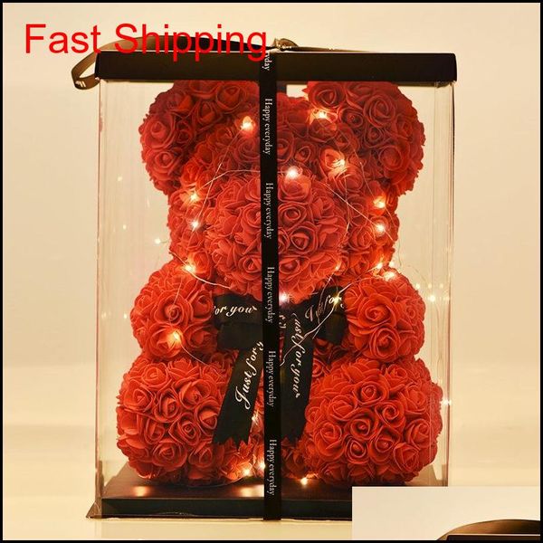 

40cm lovely bear of roses with led gift box teddy bear rose soap foam flower artificial new year gifts for valen jllswj eatout