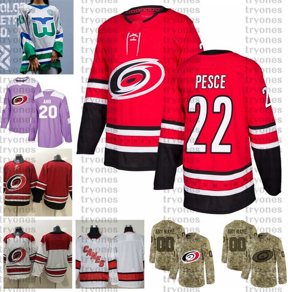 

2021 reverse retro customize #22 brett pesce carolina hurricanes jerseys golden edition camo veterans day fights cancer hockey jersey, Black;red
