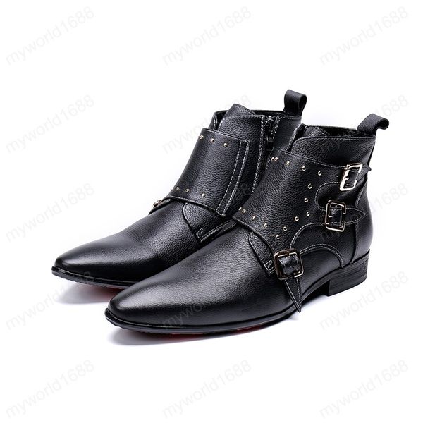 

men's fashion boots full grain leather ankle boots for men's snow leather boots rome moccasins, Black