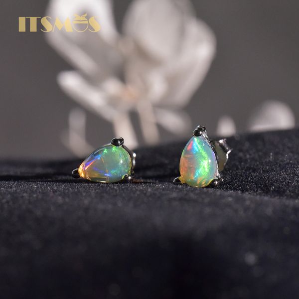 Itsmos gota de água natural opala studs brincos genuíno pedra preciosa azul colorido prata elegante brincos para mulheres presente da menina 220211