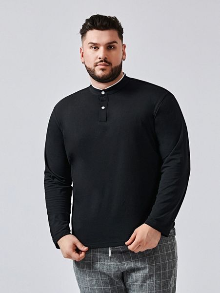 

extended sizes men buttoned half placket polo shirt q4mm#, White;black