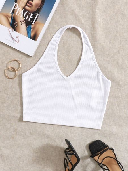 

rib-knit crop halter 40oq#, White