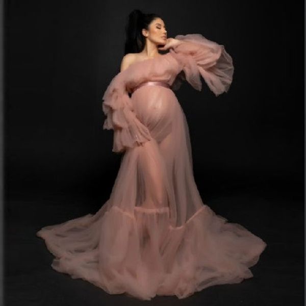 Реальные фотографии Tulle платье для беременных для фотографии Pre Raphaelite вдохновленное платье Boho Материнское платье Смотри через сетку длинного платья LJ201119