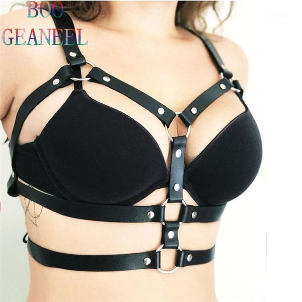 

boogeaneel leather harness belt punk goth bra body bondage adjustable chest straps black slim suspenders buckle1, Black;white
