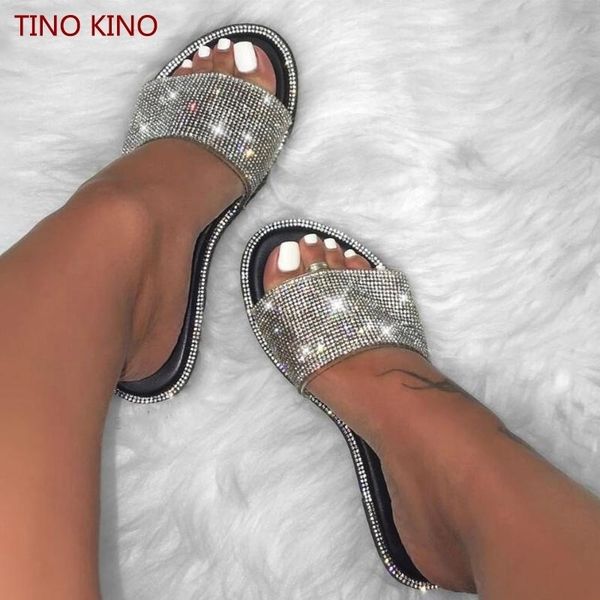 

women crystal slippers glitter flat soft bling female candy color flip flops outdoor ladies slides beach shoes new summer y200628, Black