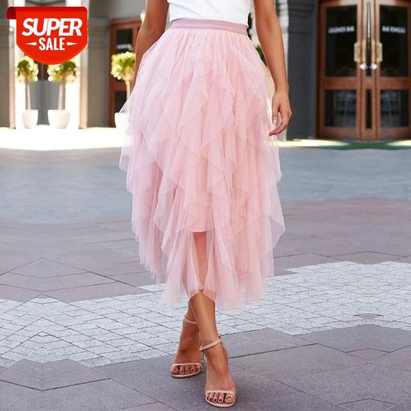 

2020 new sweet ball gown skirts women solid casual high wasit mid calf skirts #zo76, White;black