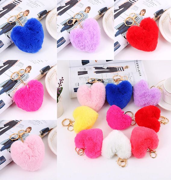 

rabbit heart ball pom faux keychain fluffy fur pompom women bag pendant jewelry key chains db025, Silver