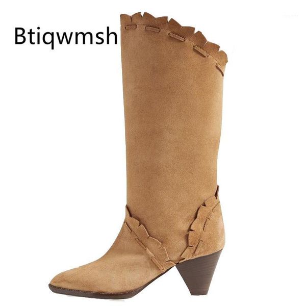 

brown real suede ankle boots women pointed toe embroidered spiked high heel boots femme classic short1, Black