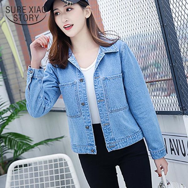 

casual slim coat long sleeve pocket jackets autumn sweet jacket student white cowboy jeans jacket and coat female 7117 501, Black;brown