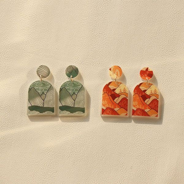 

aomu 2020 корея новый акриловый граффити красочный оранжевый зеленый геометрическая длинная свита капле серьги для женщин ювелирные изделия, Golden