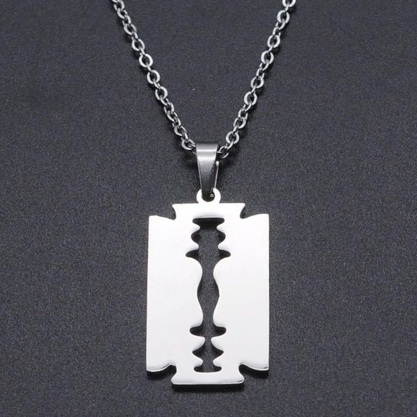 

pendant necklaces razor blade stainless steel charm necklace for women wholesale dainty drop accept oem order, Silver