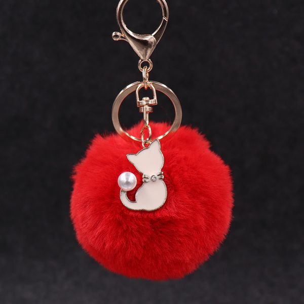 

factoryrkhgfake fashion keychain pompom cat fur ball chain fluffy pompon keyring bag charms key ringsjum, Silver