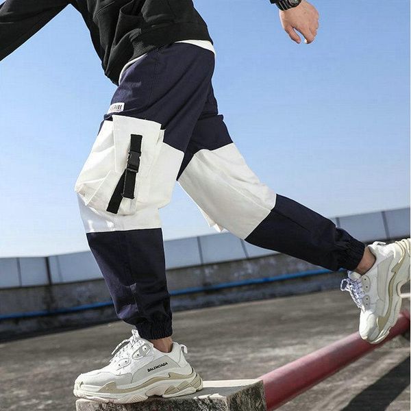 

hip hop boy multi-pocket elastic waist design harem pant men streetwear punk casual trousers jogger male sweatpants fashionable, Black