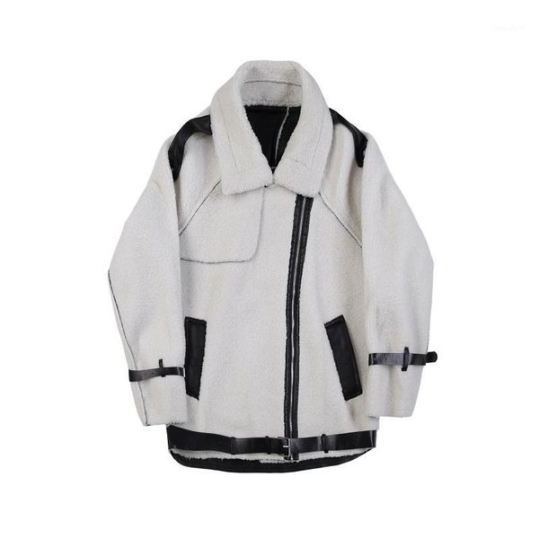 

men's fur & faux men streetwear hip hop winter coat fashion splice loose leather male motorcycle jacket thick outerwear overcoat1, Black