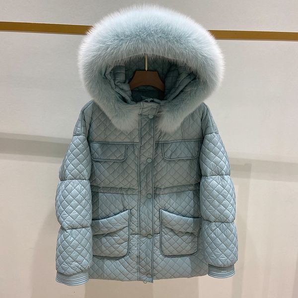 

2021 new winter women 90% white down big natural fox fur collar jacket with warm hood thick snow outwear fm14, Black