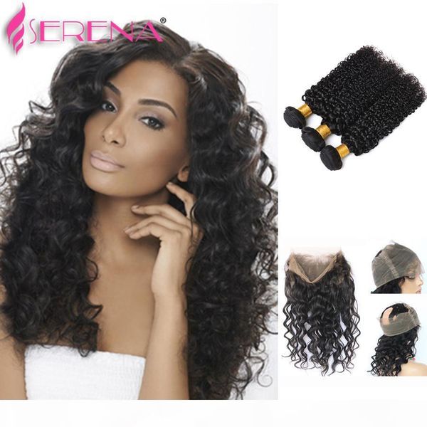 

360 lace frontal with bundle 7a brazilian virgin hair with frontal closures pre plucked 360 lace frontal closure with bundles, Black;brown