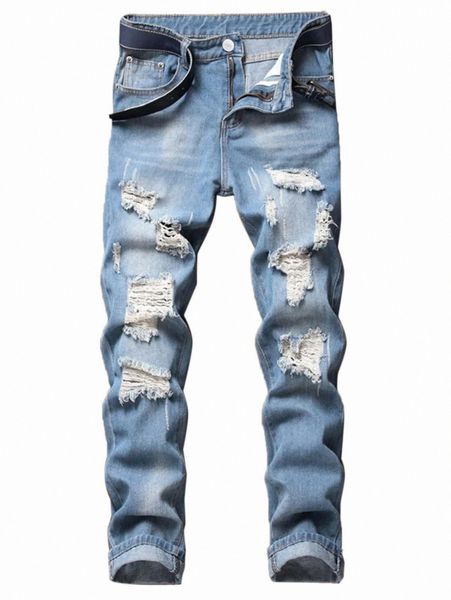 

romwe guys ripped jeans t08e#, Blue