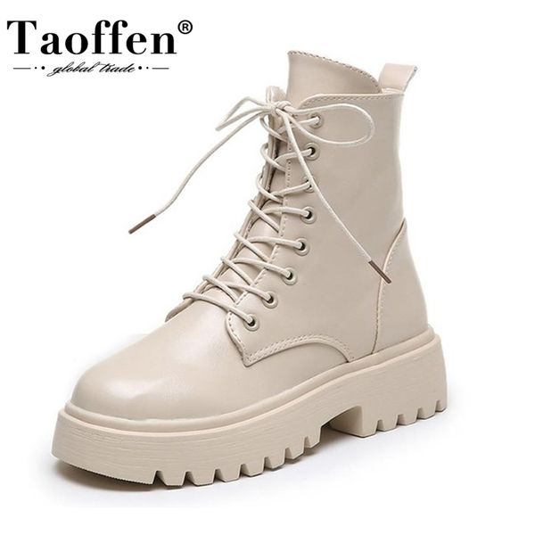 

taoffen woman ankle boots flat heel shoes women lace up winter autumn shoes daily short boots woman footwear size 35-40 201215, Black