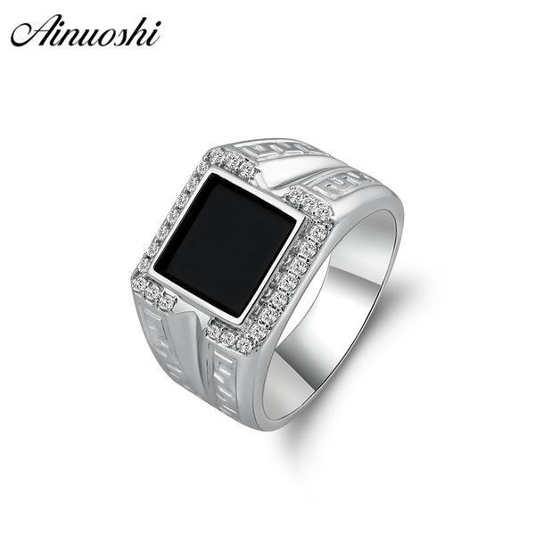 AINOUSHI 925 Sterling Silber Männer Hochzeit Verlobungsringe Schwarz Prinzessin Cut Männlich Silber Geburtstag Party Halo Ring Mädchen Schmuck Y200106