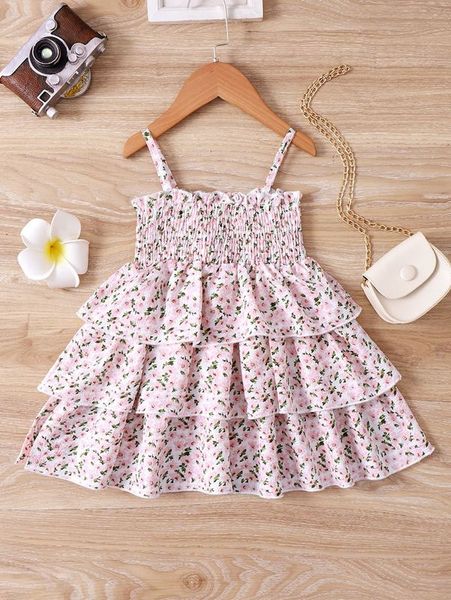 

baby ditsy floral shirred layered ruffle hem cami dress she, Red;yellow