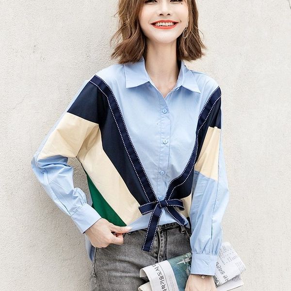 

white 2021 female niche design new spring joker shirt long loose seam szp0