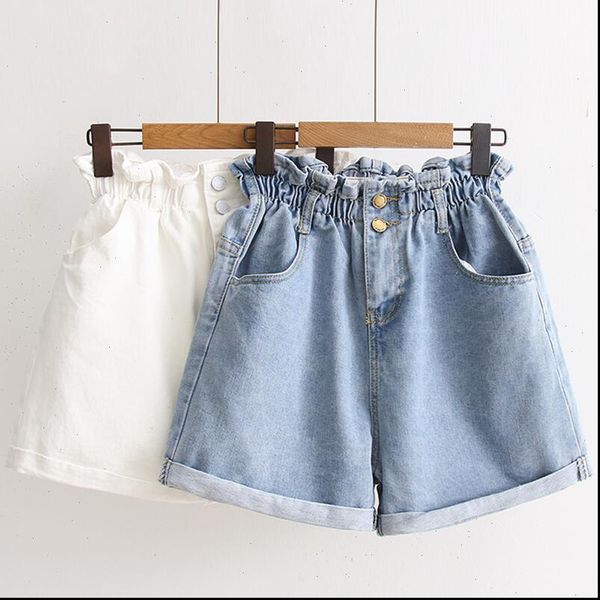 

garemay womens denim shorts large size summer 5xl high waist elastic waist harem ruffle shorts jeans for women xxxl, White;black