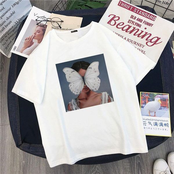 

harajuku cabbage butterfly print short-sleeved amy judd shirt aesthetics summer fashion vintage casual sweet ladies t-shirt, White