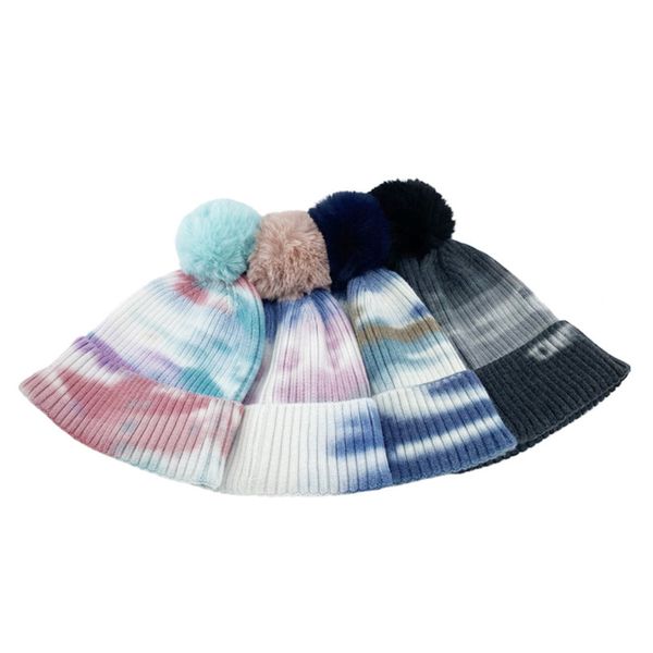 

detachable pom beanie cuffed winter hat tye tie dye knitted slouchy tuque skull cap outdoor warm knit crochet hats skiing headwear ly11273, Yellow