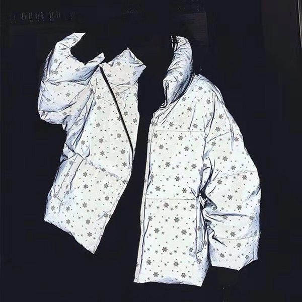 

glossy night glowing winter down jacket women's short silver loose large size 2020 new bread jacket female down coat c1204, Black