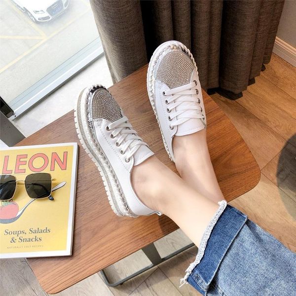 

women luxury silver crystal lace-up platform shoes woman sequined cloth bling white flat heels shoes women casual sneakers, Black