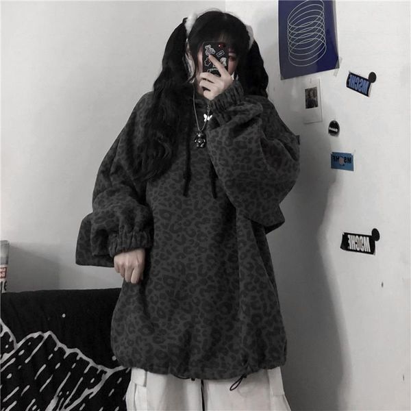 

women's hoodies & sweatshirts female autumn sweatshirt vintage hoodie harajuku ins dark leopard print loose long-sleeved korean casual, Black