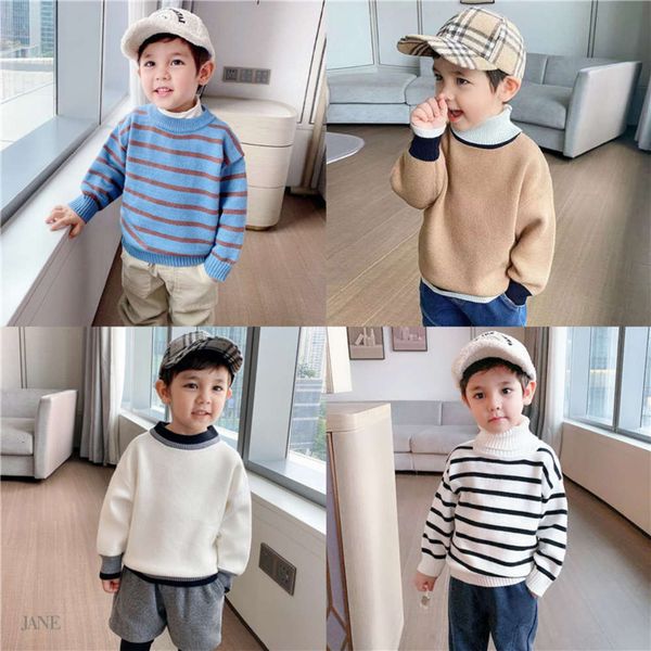 

winter autumn plush t-shirt high collar children's cute pullover boys' sweater, Blue
