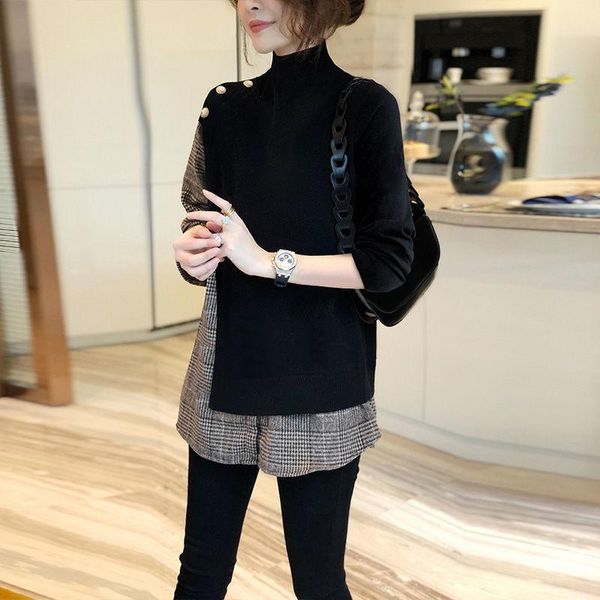 

winter 2021 new style stitching t-shirt for women, White;black