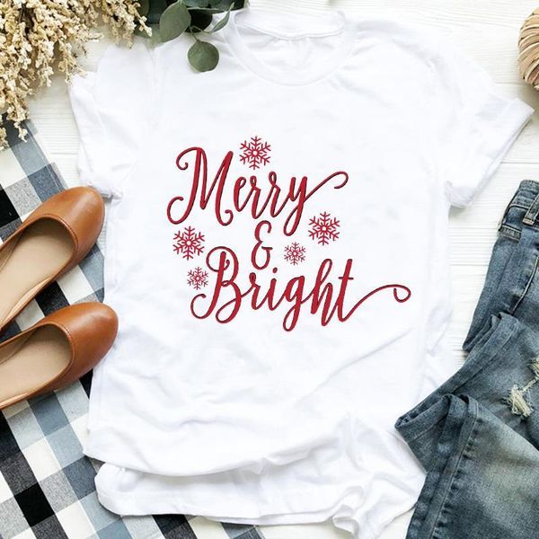 

women snowflake printing clothing new year holiday merry christmas clothes ladies graphic print tee tshirt female t-shirt, White