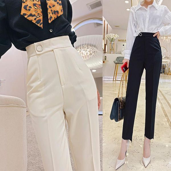 

2020 spring and summer women temperament harem pants fashion female high waist pants office ladies straight thin trousers l511, Black;white