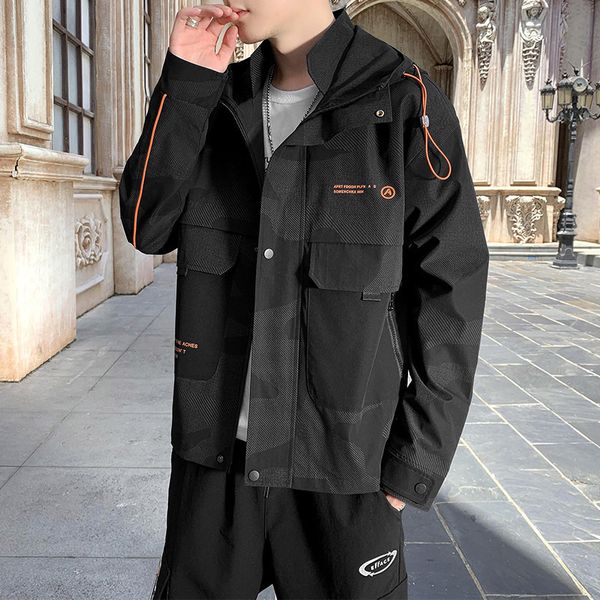 

2020 spring autumn korean jacket loose and versatile winter handsome coat fashion brand camouflage men's wear, Black;brown