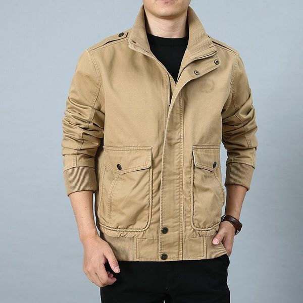 Jackets masculinos 2022 Chegada de meia -idade Menço de jaqueta Stand colar mangas compridas roupas de zíper de algodão blusa casual tops de outono de tamanho grande 4x