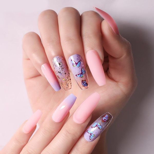 

оптовая 24 шт. лыжный гвоздь с узорным розовым балетным бабочками маникюр patch false nail forms для расширения бесплатный shpping, Red;gold