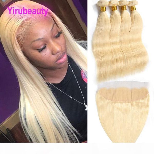 

brazilian 100% human hair 4 bundles with 13x4 lace frontal straight blonde 613# color straight virgin hair extensions with 13 by 4 frontal, Black;brown