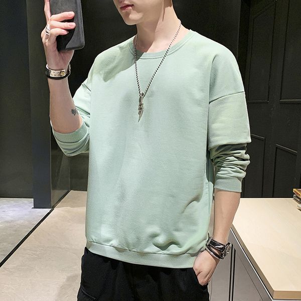 

2020 style long sleeve versatile bottoming loose sweater crew neck men's top, Gray