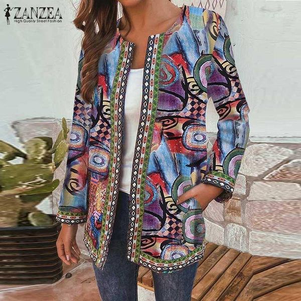 

zanzea women open stitch long sleeve thin coat autumn vintage floral printed jackets casual bohemian cotton cardigan outwear1, Black;brown