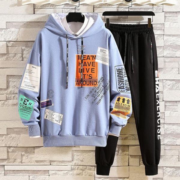 

men hoodies set tracksuit streetwear casual pullover hoodies sportswear 2pc sweatshirt male suits jogging sweatpant track suit1, Gray