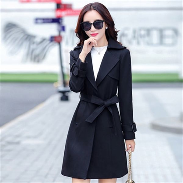 

2021 new preto do sexo primavera outono europeu trench coat para como mulheres plus size feminino bluso 5xl fy270 sk10, Tan;black