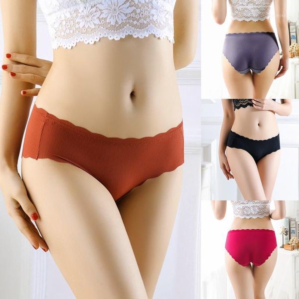 

women's panties 1pc transparent lace-trimmed thread swimming cloth comfortable no trace solid color briefs underpants 21, Black;pink
