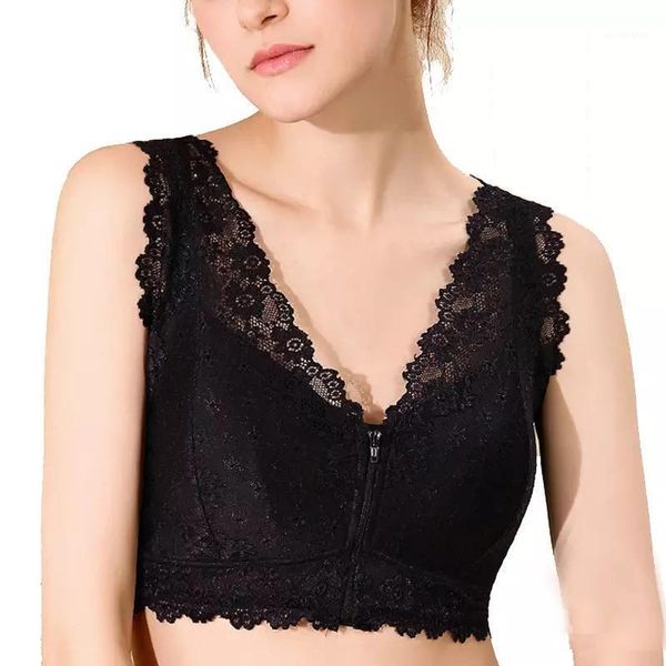 

womens front closure vest bra underwear lightly padded lace push up wire bra 3 colors padding lace bralette1, Red;black