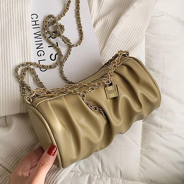 

pleated ladies round bag chain design women messenger bag simple handbag for female 2021 fashion shoulder and purses