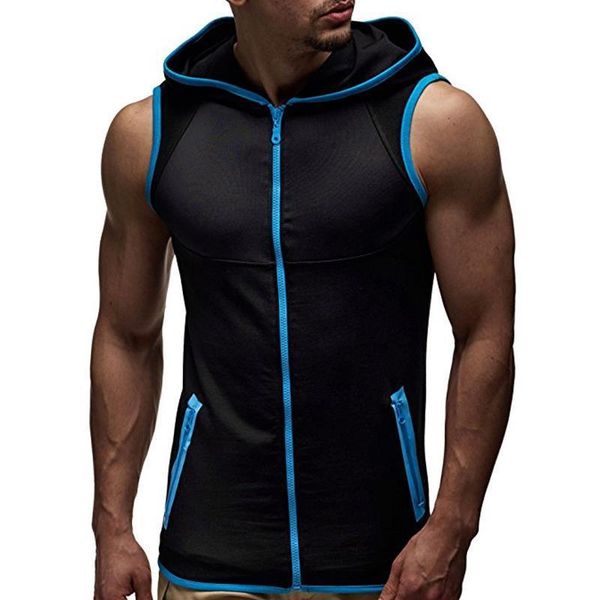 

2020 весенние без рукавов с толстовками мужские тонкие fit fitshirts летняя молния кардиган спортивная одежда мода удобный трексуит падение, Black