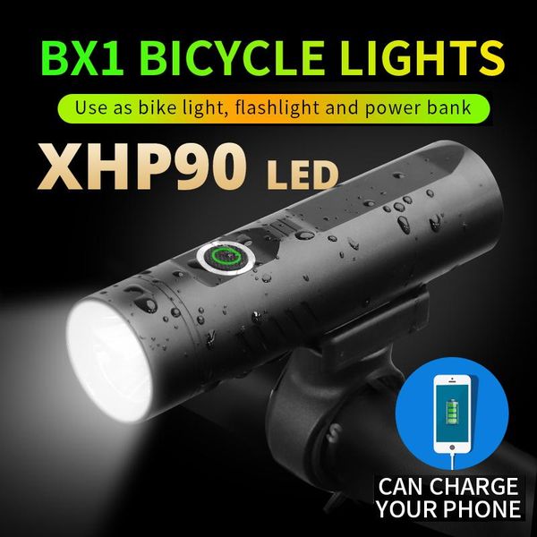 

new powerful xhp90 mini led for bicycle light xhp50 torch t6 usb rechargeable cycling clip l2 as power bank 3200mah